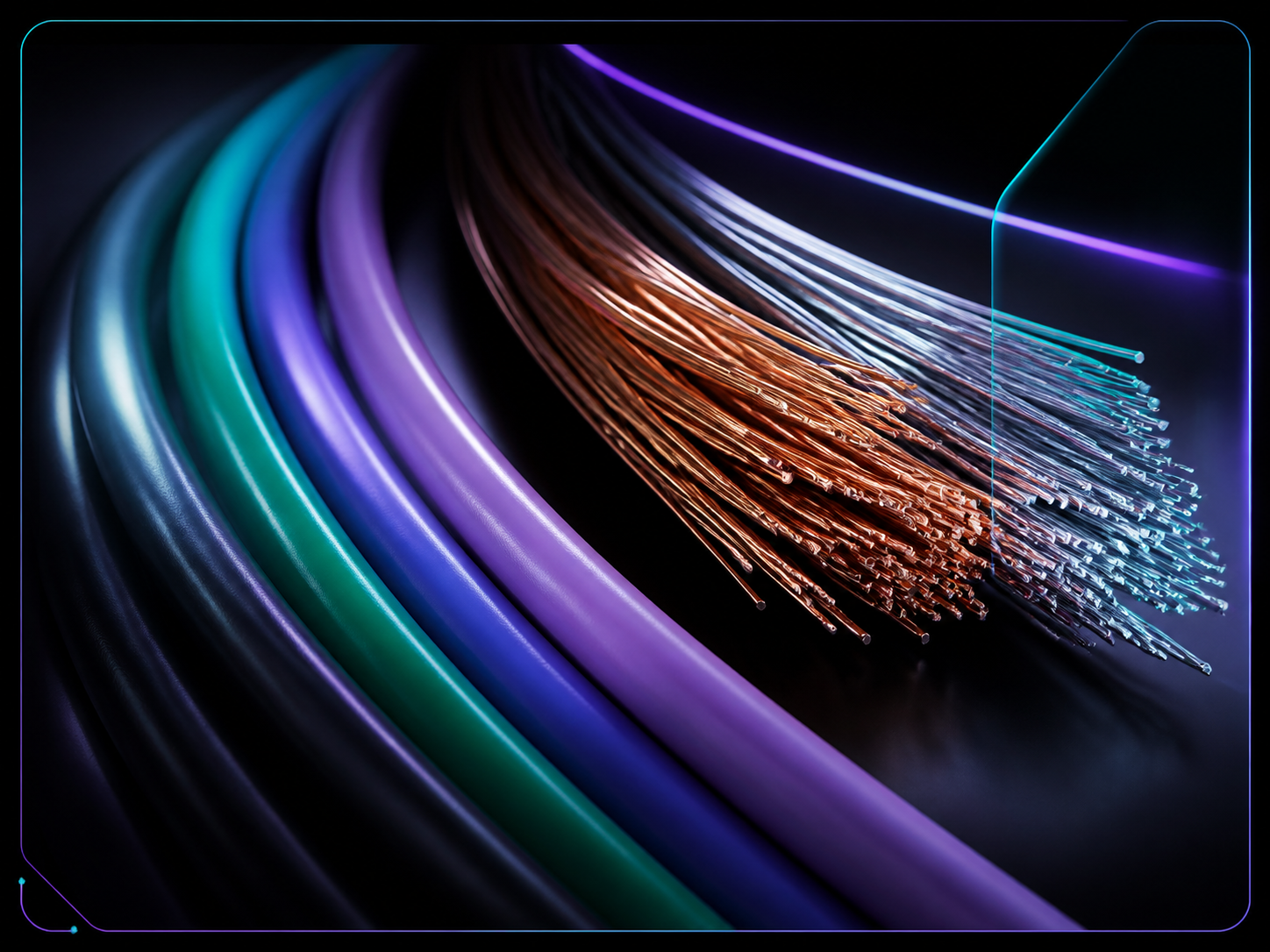 通用绝缘线缆与铜铝色细线组成的视觉近景