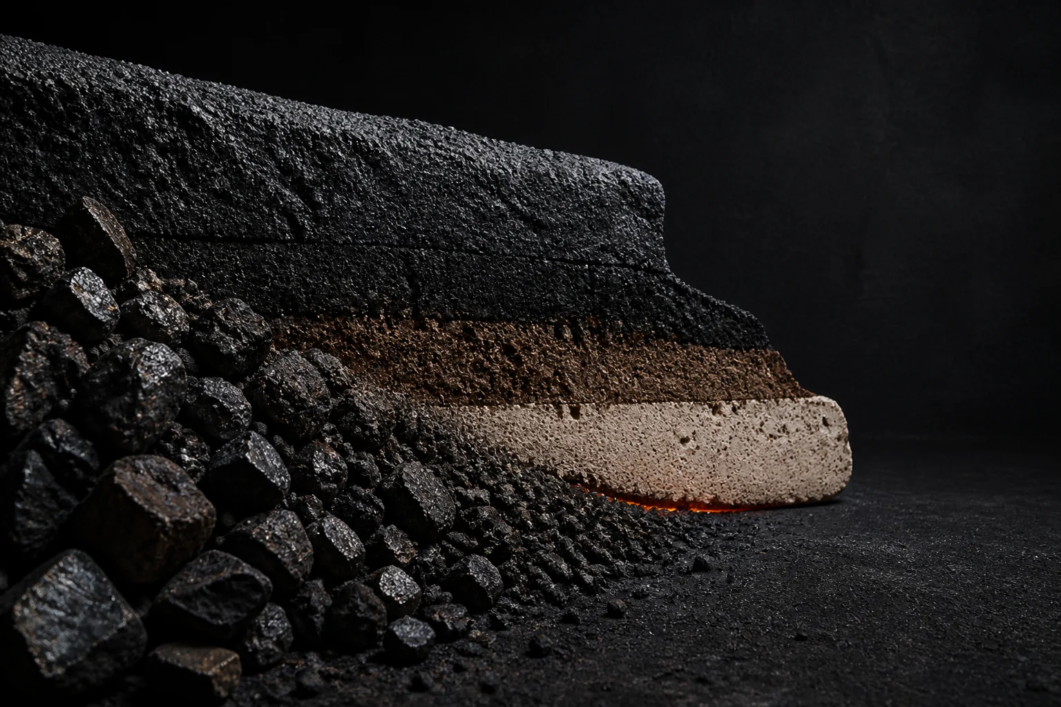 矿料与耐火层次构成的材料剖面创意画面