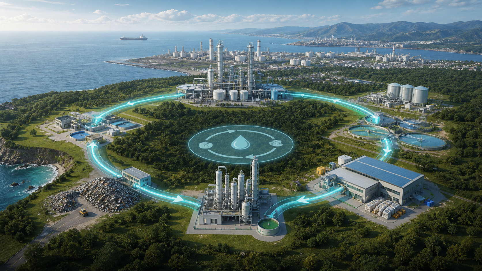 沿海工业园区中连接回收、处理与利用环节的循环路径